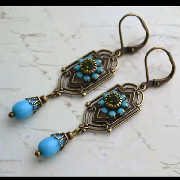 Marquis Ethnic Vintage Bronze Brushed Earrings - Picture 6 of 6